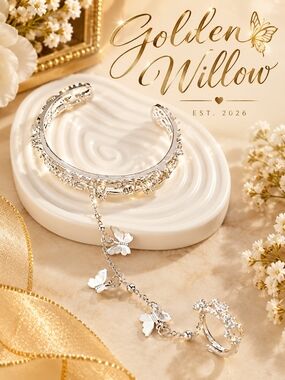 Silver Butterfly Bracelet and Ring Set